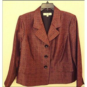 Jones Studio Tweed Blazer with Metallic Threads Red/Brown/Cream Size 16W EUC